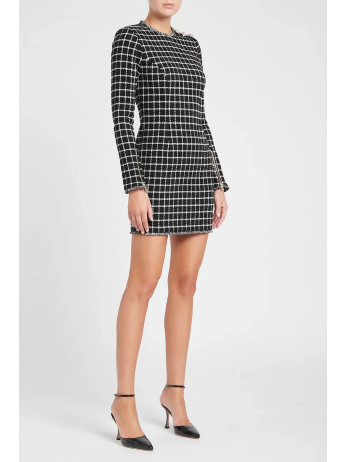 Rebecca Vallance Cory Mini Dress in Black Check Size AU 14 - Image 1