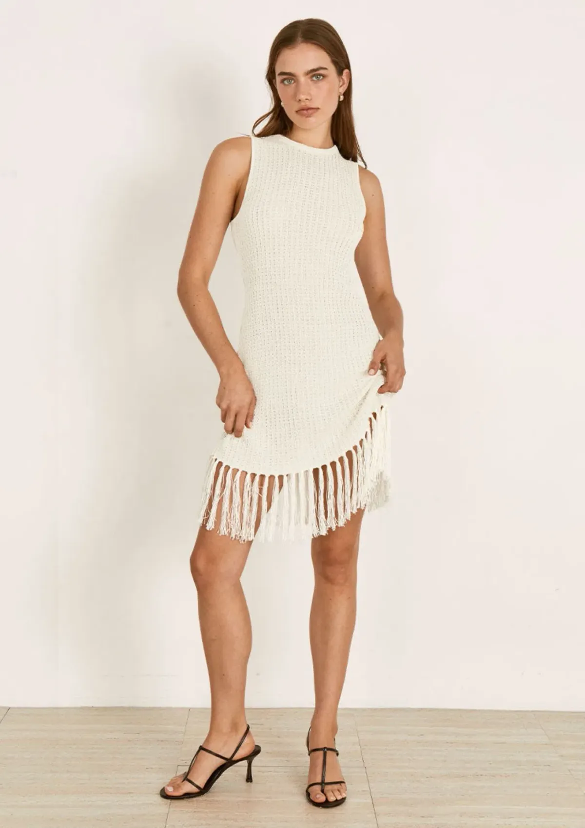 Mon Renn Adorn Knit Mini Dress White Size 8 - Image 1