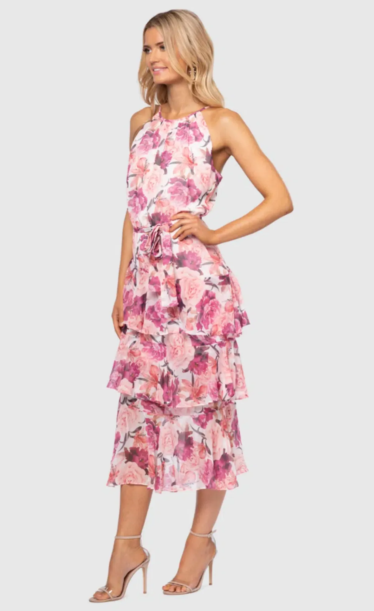 Pilgrim Bambi Midi Dress Pink Floral Size 8 - Image 2