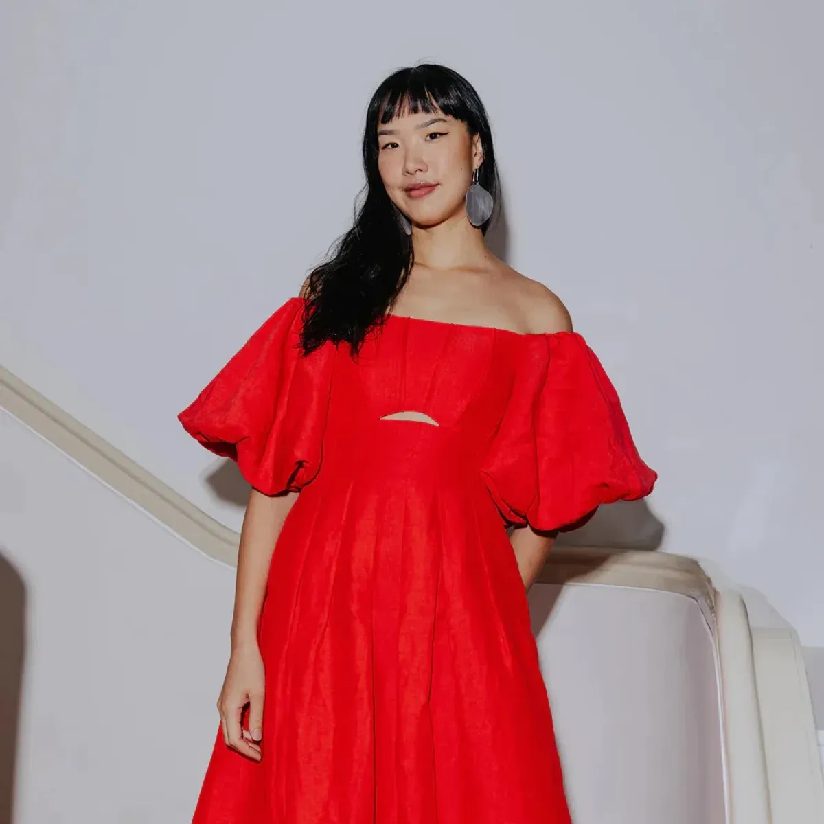 Aje Eugenie Off Shoulder Midi Dress Scarlet Red Size 12 - Image 3