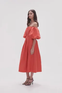 Aje Eugenie Off Shoulder Midi Dress Scarlet Red Size 12 for rent on The Volte - image 6