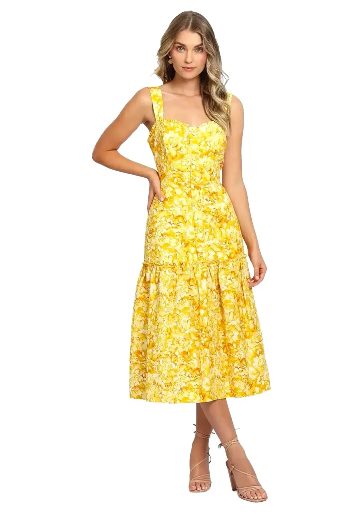 Rebecca Vallance Gialla Midi Dress in Yellow Size 8 - Image 1