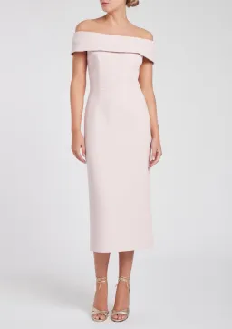 Rebecca Vallance Amore Off The Shoulder Midi Dress Pink Size 6 for rent on The Volte - image 1