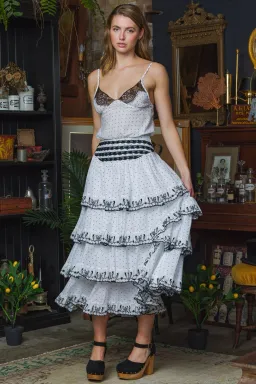 Filly Boo Baby Camisole and Cascading Midi Skirt Set Black Dot Size S/AU 8 for rent on The Volte - image 2