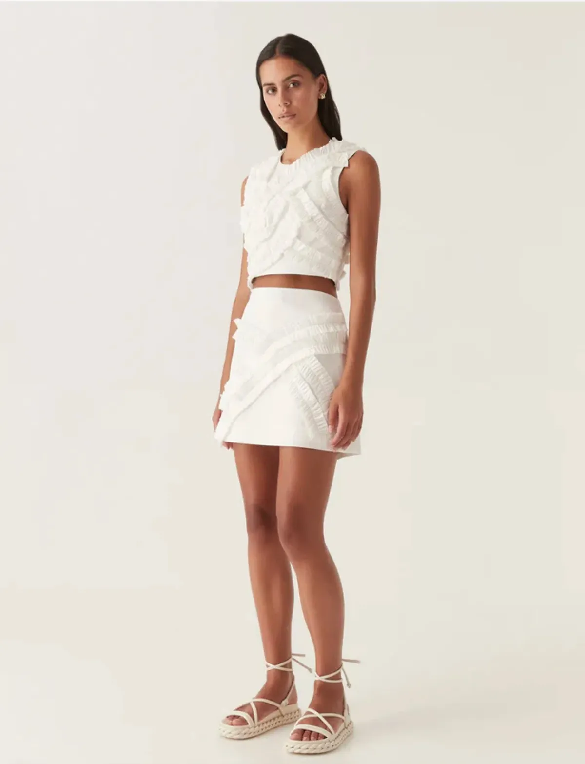 Aje Aurelia Frill Shell Top & Kendra Mini Skirt Set White Size 8 - Image 1