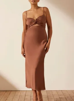 Shona Joy Luxe Twist Front Sleeveless Midi Dress Mocha Size AU 16 for rent on The Volte - image 2