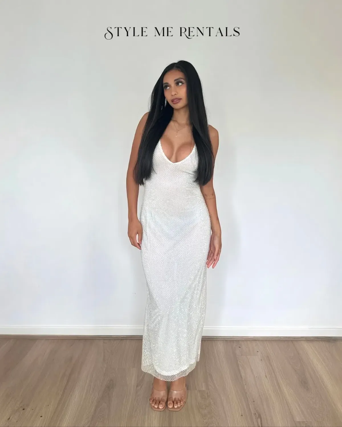 SLA the Label Gigi Diamanté Midi Dress White Size XS / AU 6 - Image 2