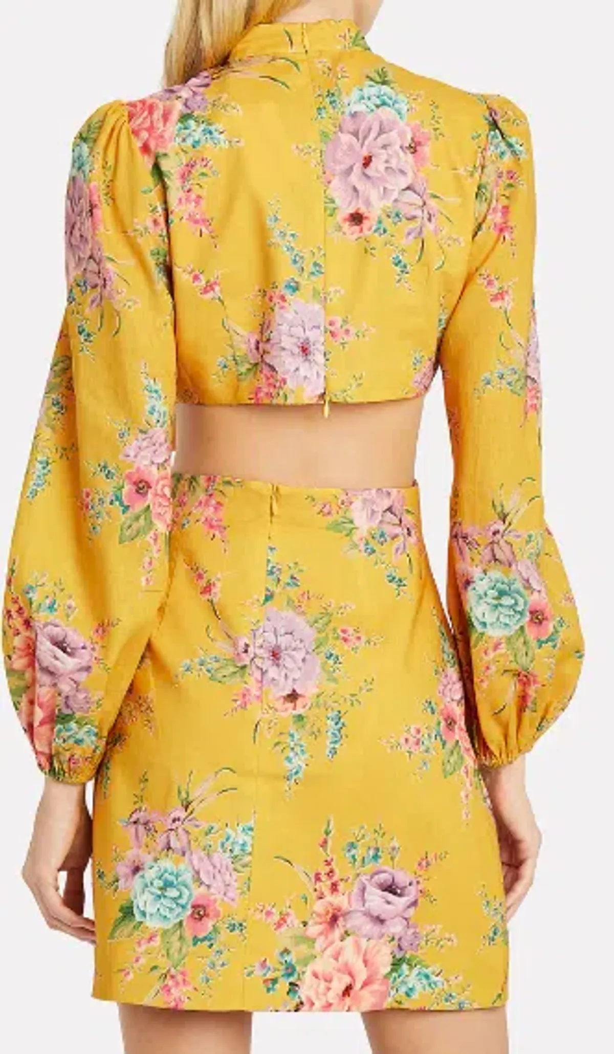 Zimmermann Zinnia Bow Cut Out Linen Mini Dress Golden Floral Size 3 / AU 12 - Image 3