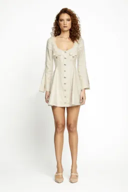 Alice McCall Lost Together Linen Bell Flared Sleeves Mini Dress in Oatmeal Size 10 for rent on The Volte - image 1