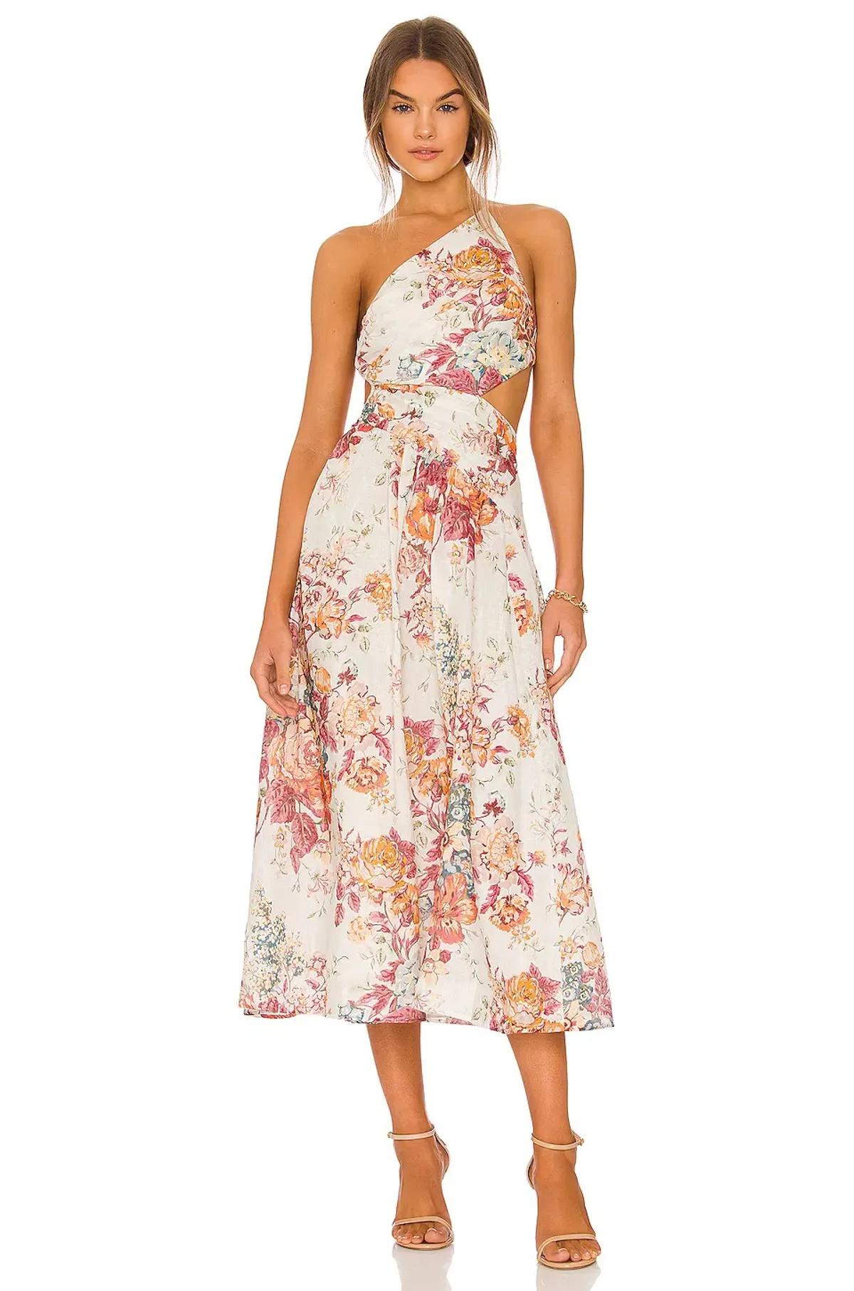 Zimmermann Pattie Cutout Open Back Linen Midi Dress in Cream Floral Size 0 - Image 5