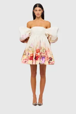 Leo Lin Eloise Puff Sleeve Mini Dress Cascade Floral Print Size 12 for rent on The Volte - image 1