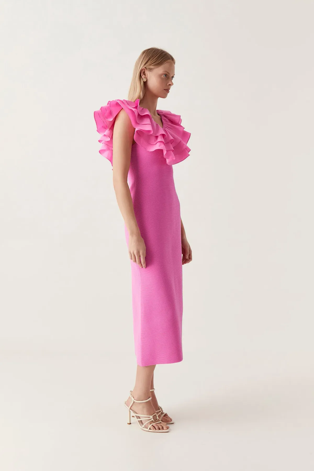 Aje Transcendent Ruffle Midi Dress Pink Size 8 - Image 2