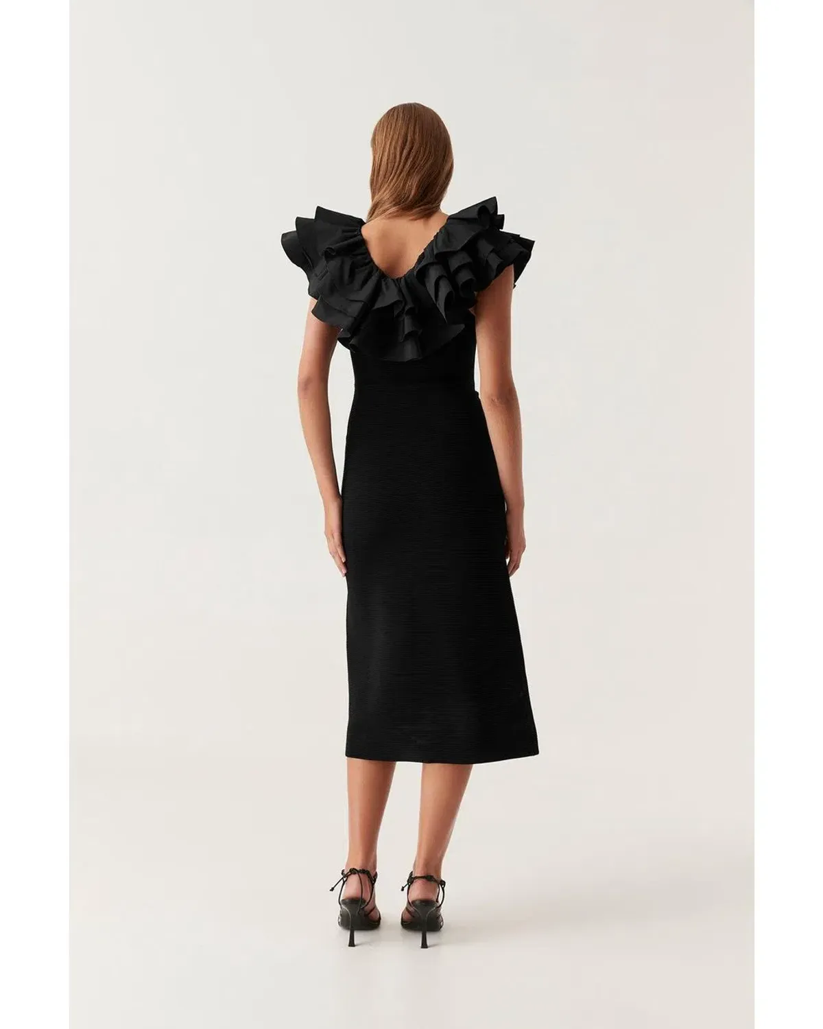 Aje Transcendent Ruffle Midi Dress Black Size 8 - Image 5