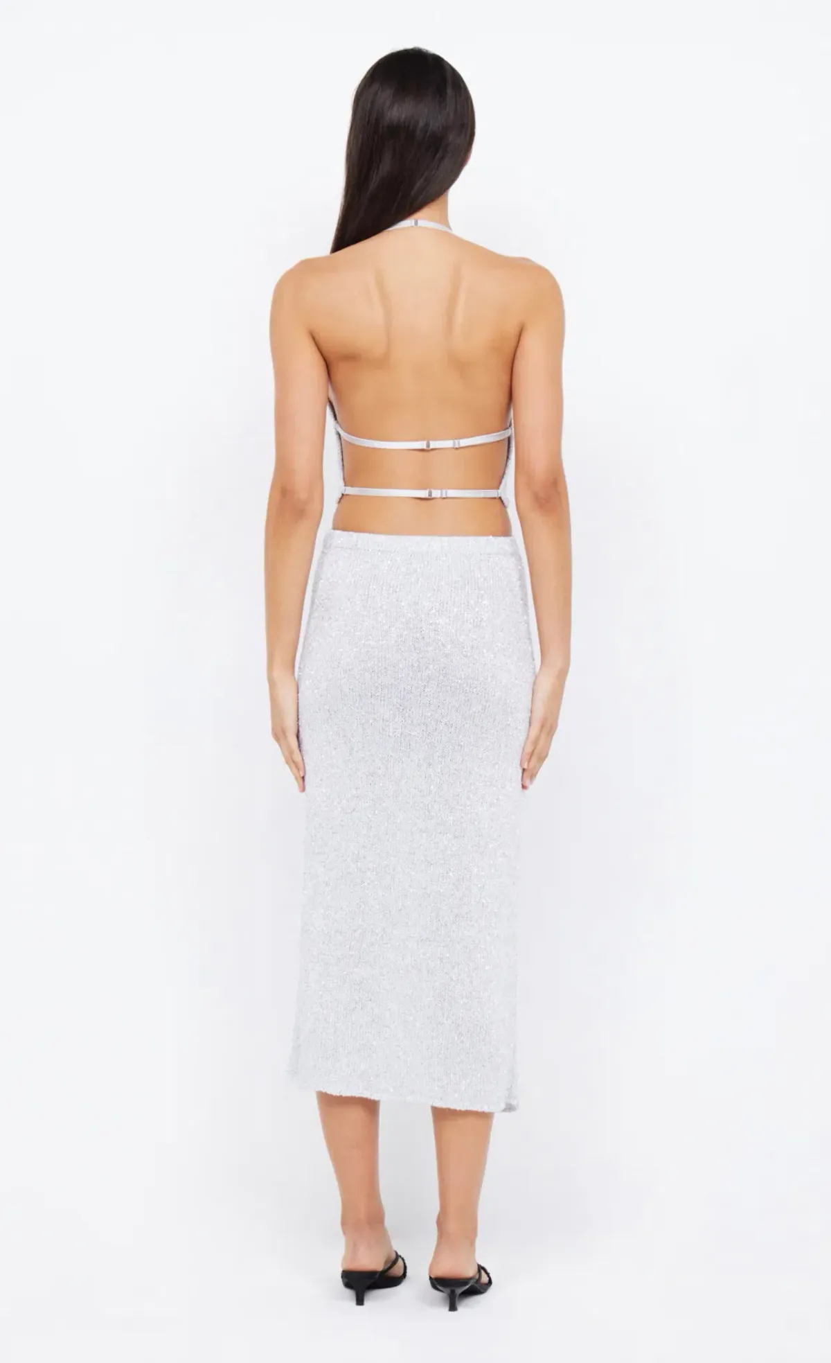 Bec & Bridge Sadie Sequin Knit Crop Top and Maxi Skirt Set Crystal Silver Size M / AU 10 - Image 2