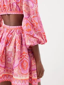 Zimmermann Halcyon Tie Front Mini Dress in Pink Paisley Size 1 / AU 10 for rent on The Volte - image 3