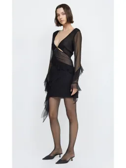 Bec & Bridge Aurelie Frill Long Sleeve Mini Dress Black Size AU 6 for rent on The Volte - image 2
