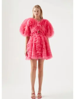 Aje Armour Ruffle Mini Dress Pink Size AU 14 for rent on The Volte - image 1