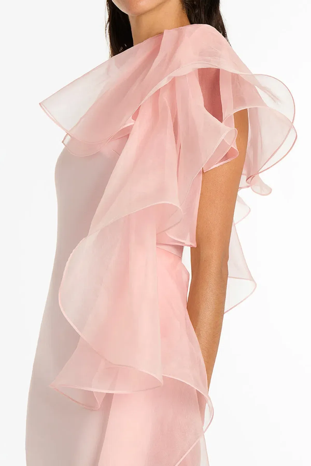 Carla Zampatti Peony Crepe Ruffled Shoulder Gown Blush Size 14 - Image 4