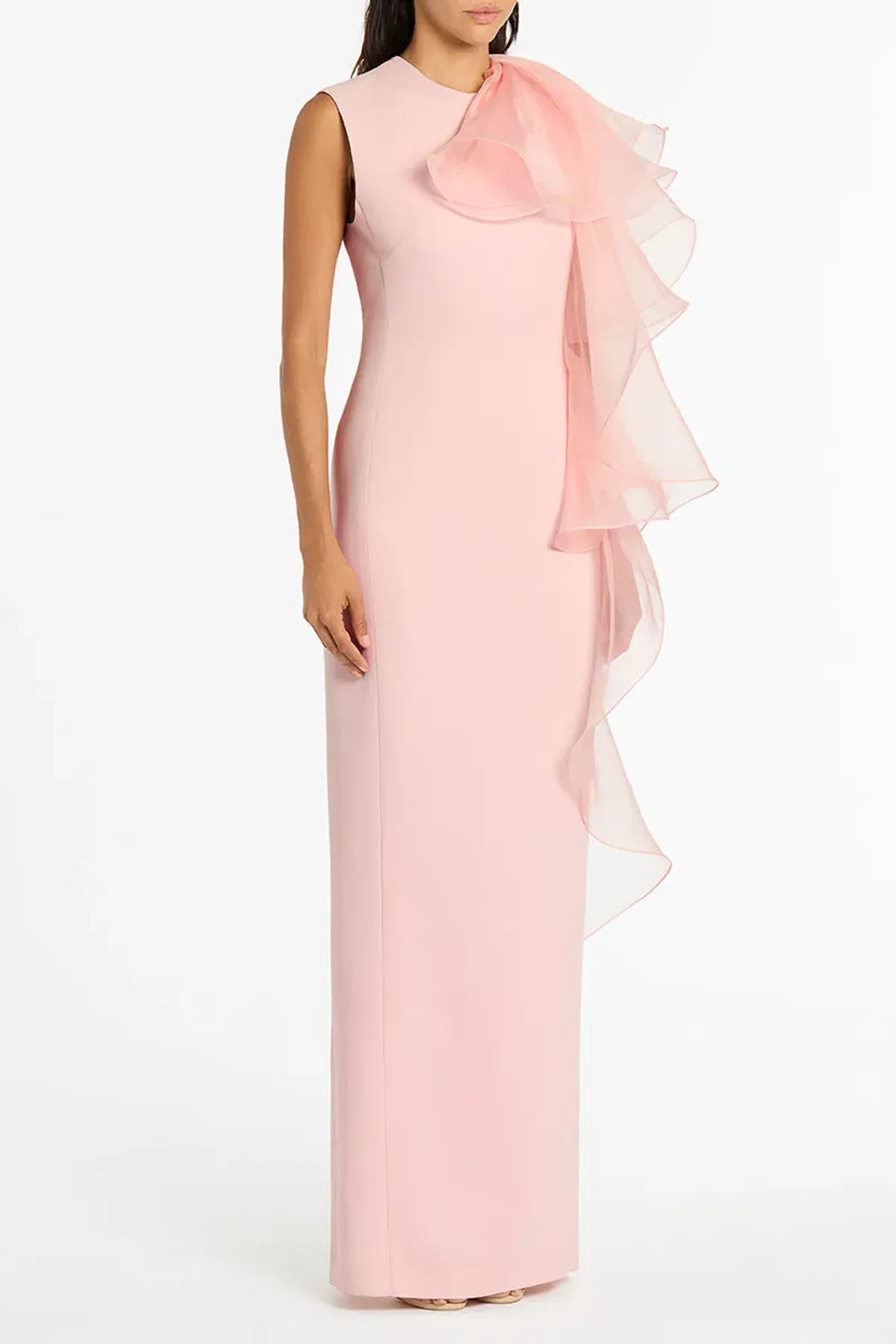 Carla Zampatti Peony Crepe Ruffled Shoulder Gown Blush Size 14 - Image 2