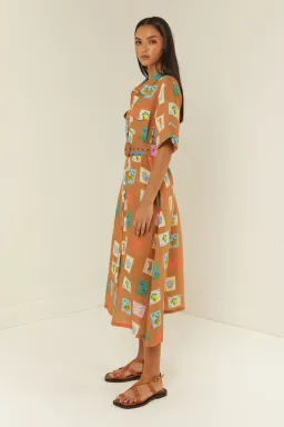 Palm Noosa Souvenir Shirt Midi Dress Brown Emblem Size 14  for rent on The Volte - image 2