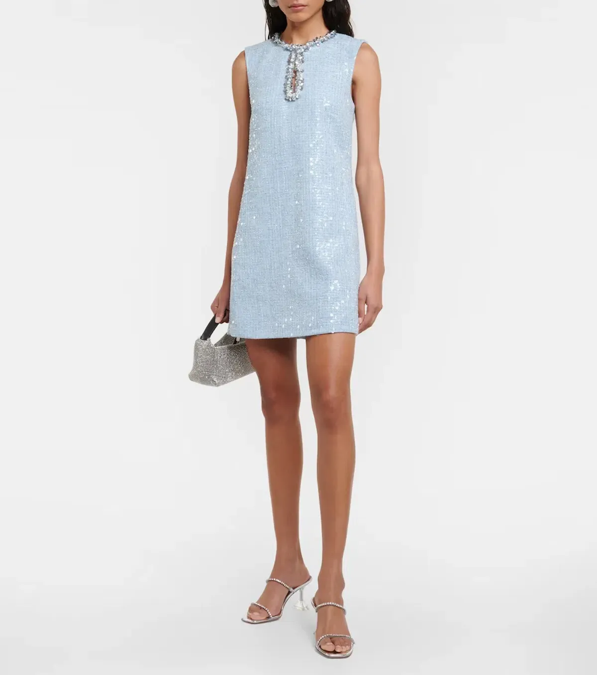 Self-portrait Cutout Embellished Sequined Bouclé Mini Dress Blue Size 10 - Image 1