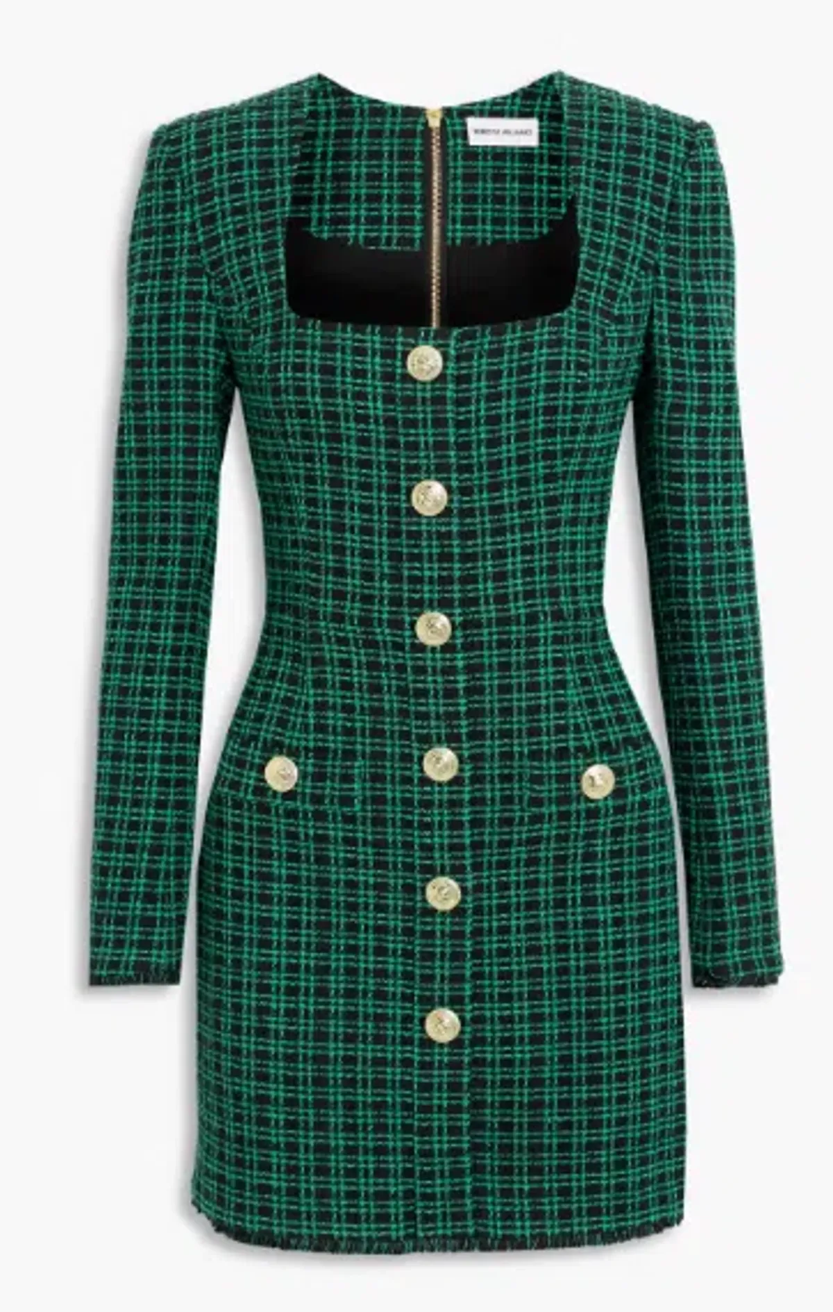 Rebecca Vallance Becca Checked Bouclé Tweed Mini Dress in Green Size 8  - Image 3