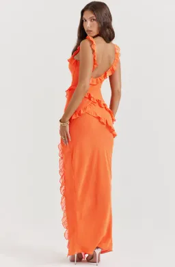 House of CB Pixie Ruffle Maxi Dress in Flame Orange Size XS / AU 6 - 8 for rent on The Volte - image 3