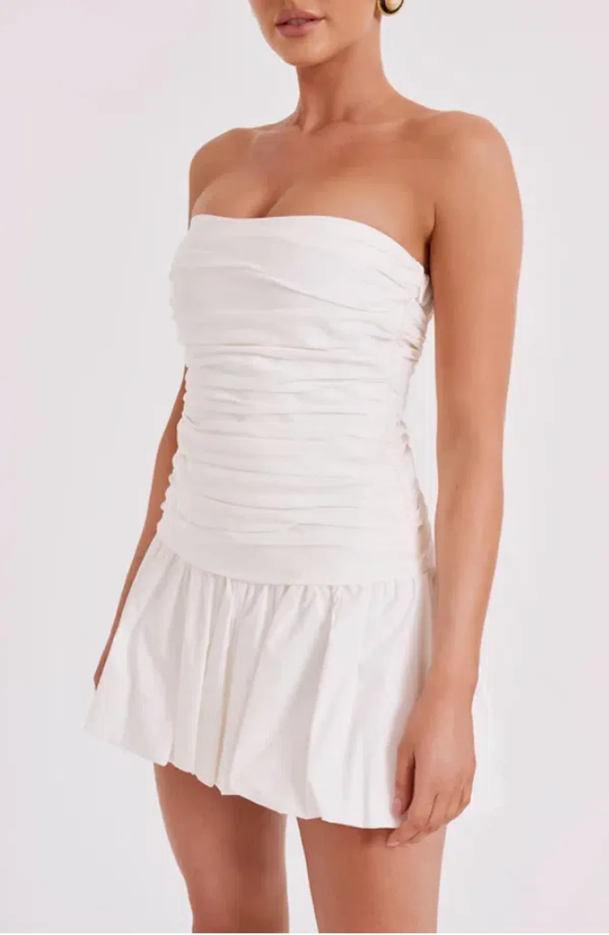 MESHKI FRAN Ruched Cotton Mini Dress - White - Size XS / AU 6 - Image 5