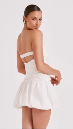 MESHKI FRAN Ruched Cotton Mini Dress - White - Size XS / AU 6 for rent on The Volte - image 3