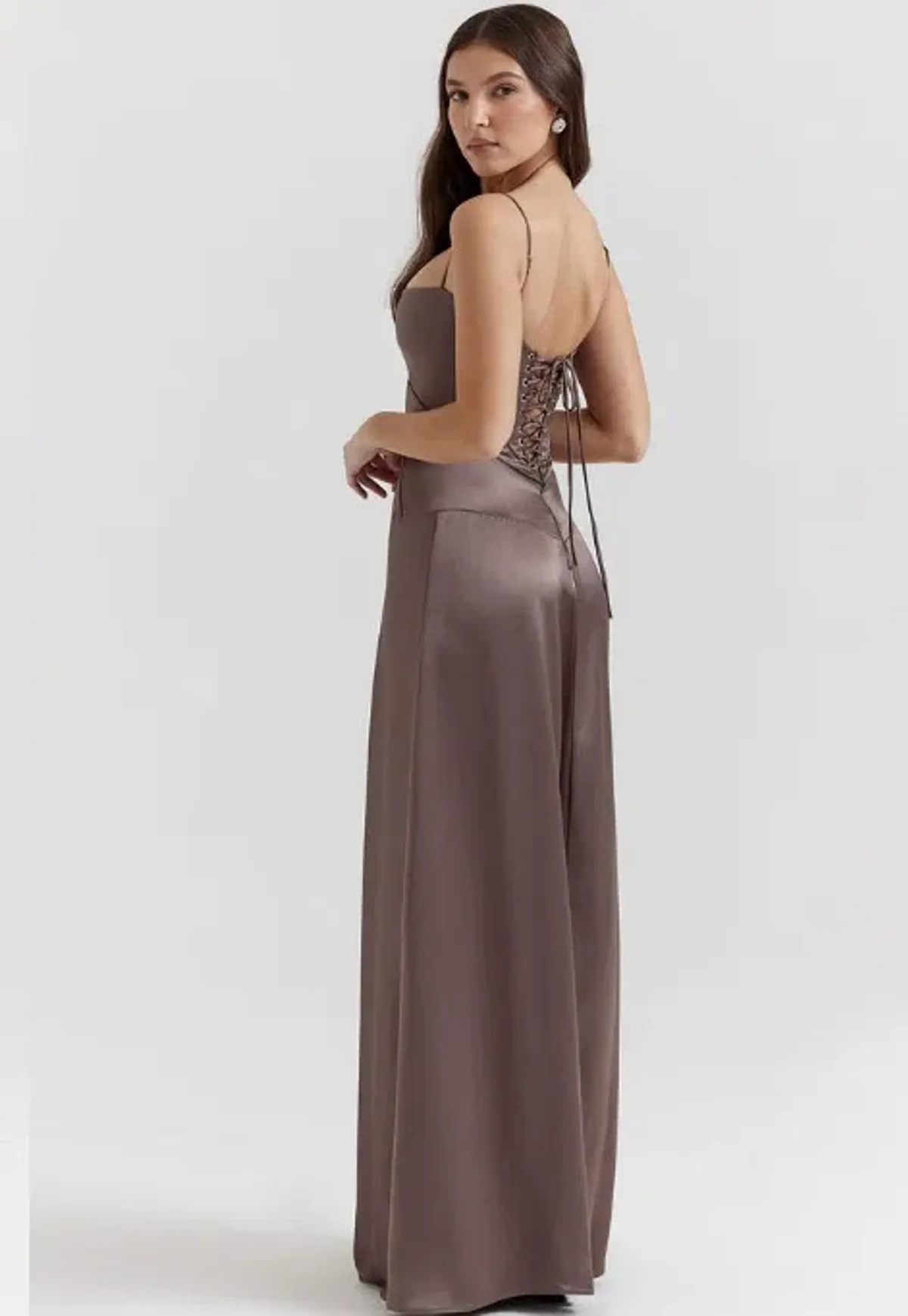 House Of CB Anabella Lace Up Corset Silk Maxi Dress Smoke In Size S/Au 8  - Image 3