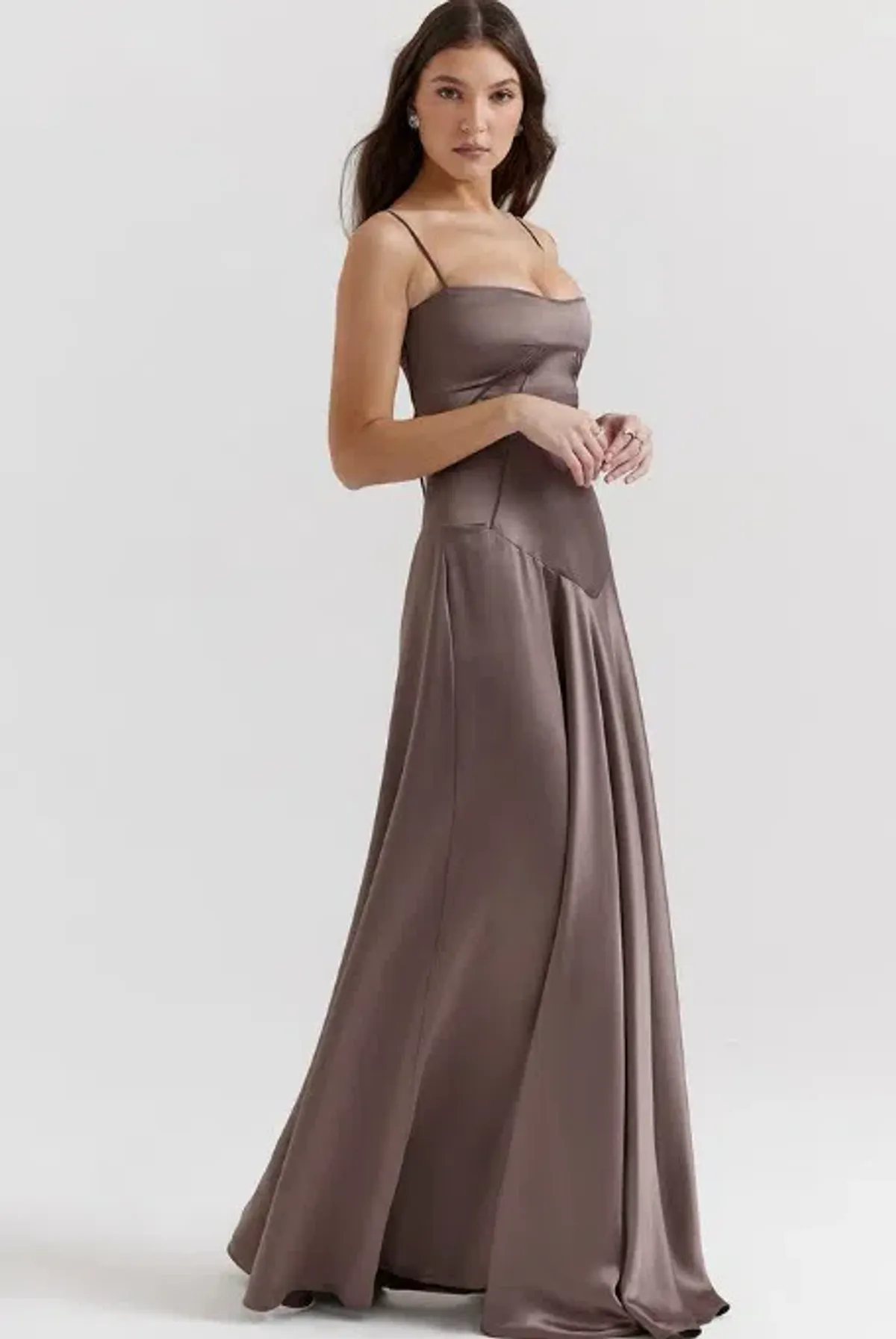 House Of CB Anabella Lace Up Corset Silk Maxi Dress Smoke In Size S/Au 8  - Image 2