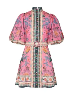 Zimmermann Ginger Buttoned Mini Dress in Pink Multi Size 2 for rent on The Volte - image 2