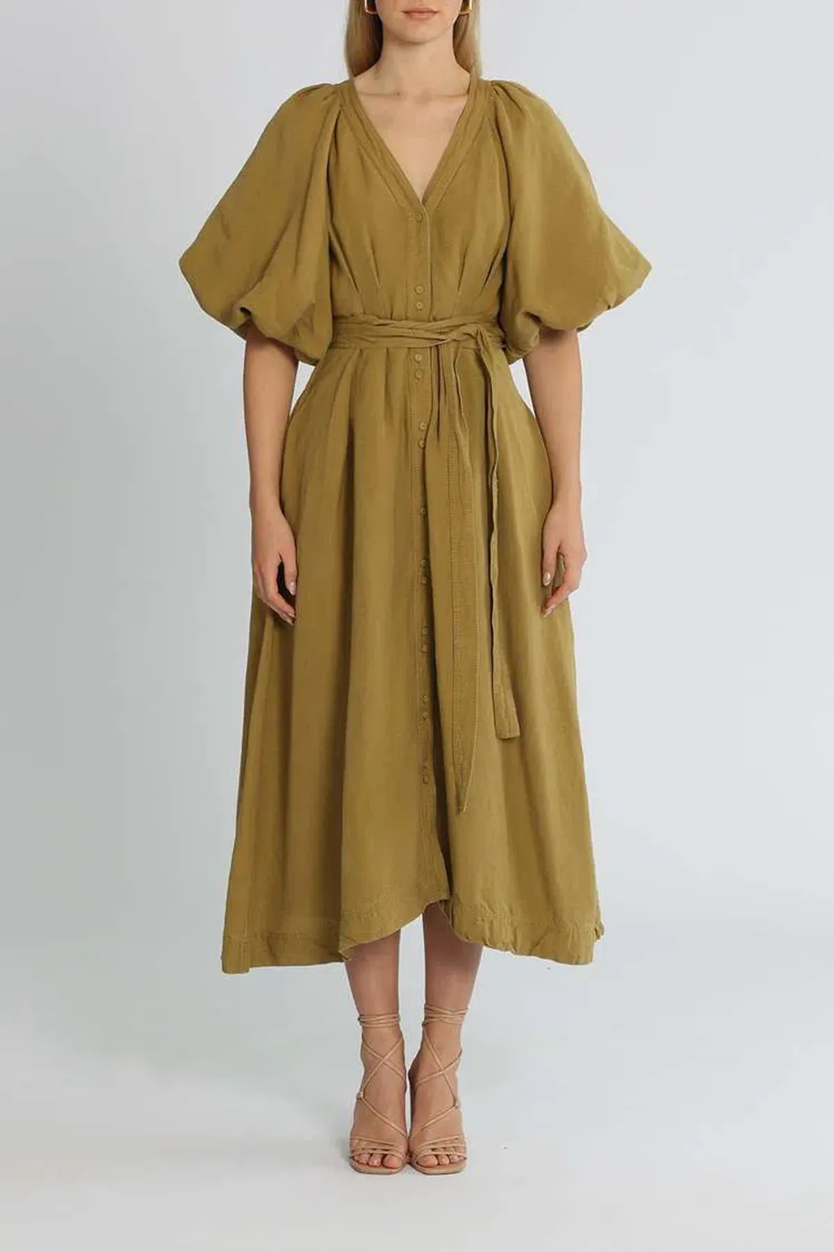 Aje Evermore Midi Dress Olive Green Size 8 - Image 1