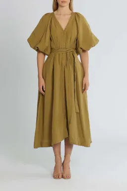 Aje Evermore Midi Dress Olive Green Size 8 for rent on The Volte - image 1
