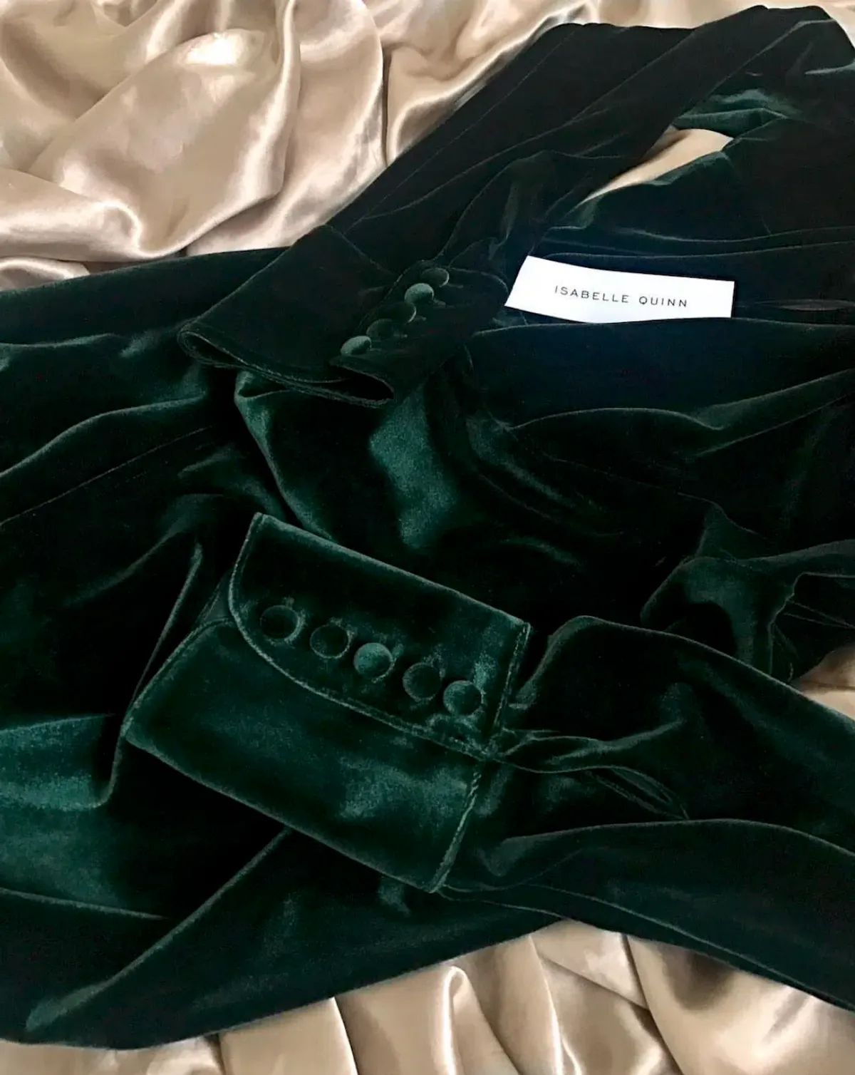 Isabelle Quinn Green Velvet Midi Long Sleeve Wrap Dress Green Size 8 - Image 3