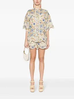 Zimmermann The Junie Embroidered Shirt and Short Set in Ivory/Blue Floral Size 0 / AU8  for rent on The Volte - image 1