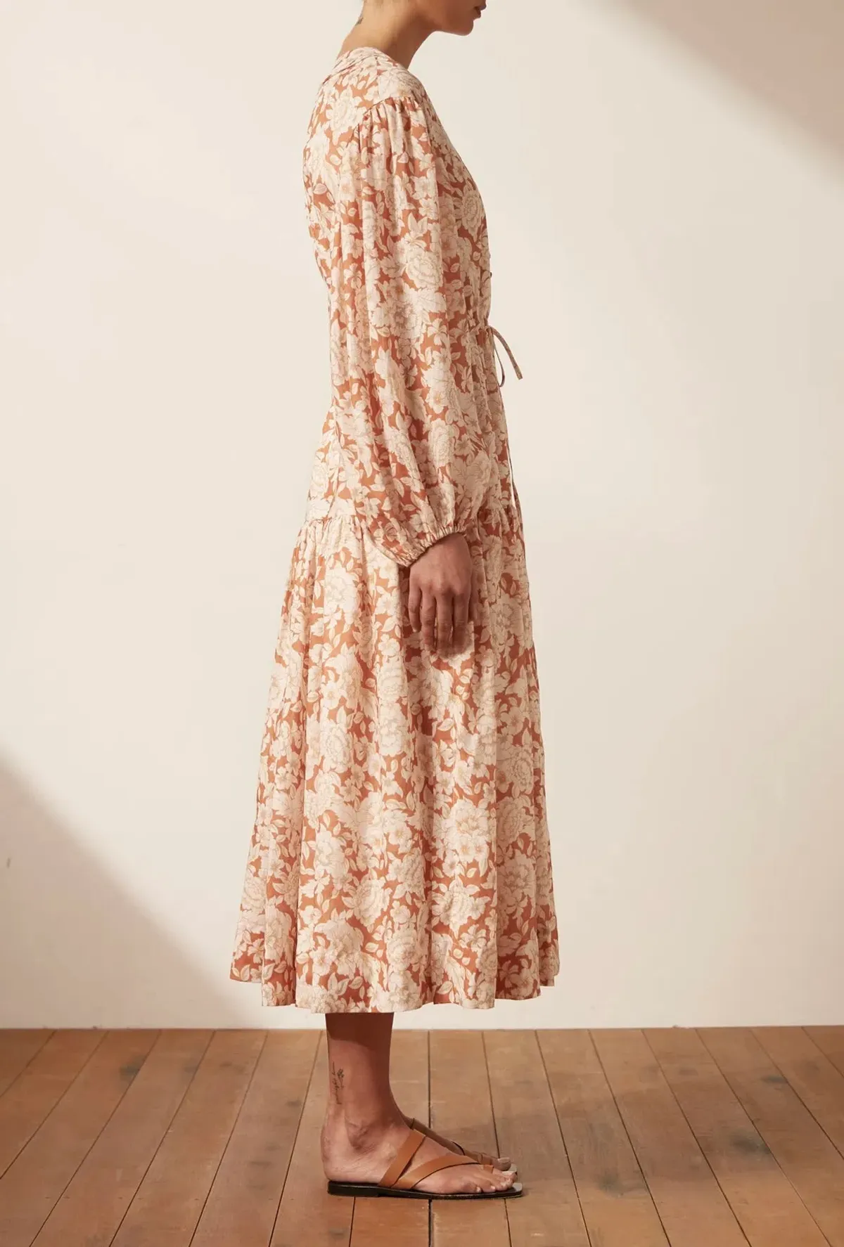 Shona Joy Flor Balloon Sleeve Drawstring Midi Dress Floral Size 12 - Image 3