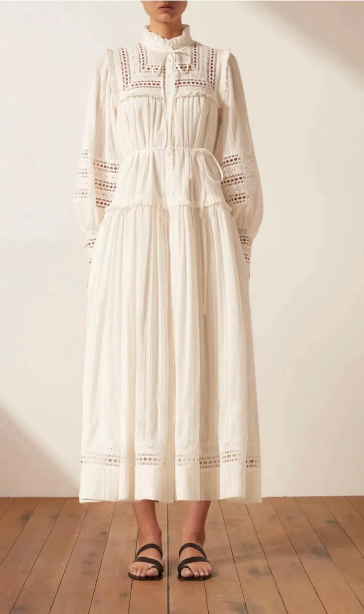 Shona Joy Lucia Balloon Sleeve Frill Midi Dress in Ivory Size 12 - Image 2