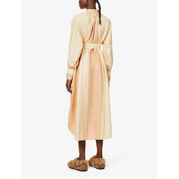 Oroton Striped Long Sleeve Belted Straight Fit Linen Midi Dress Almond Milk Size 12 for rent on The Volte - image 3