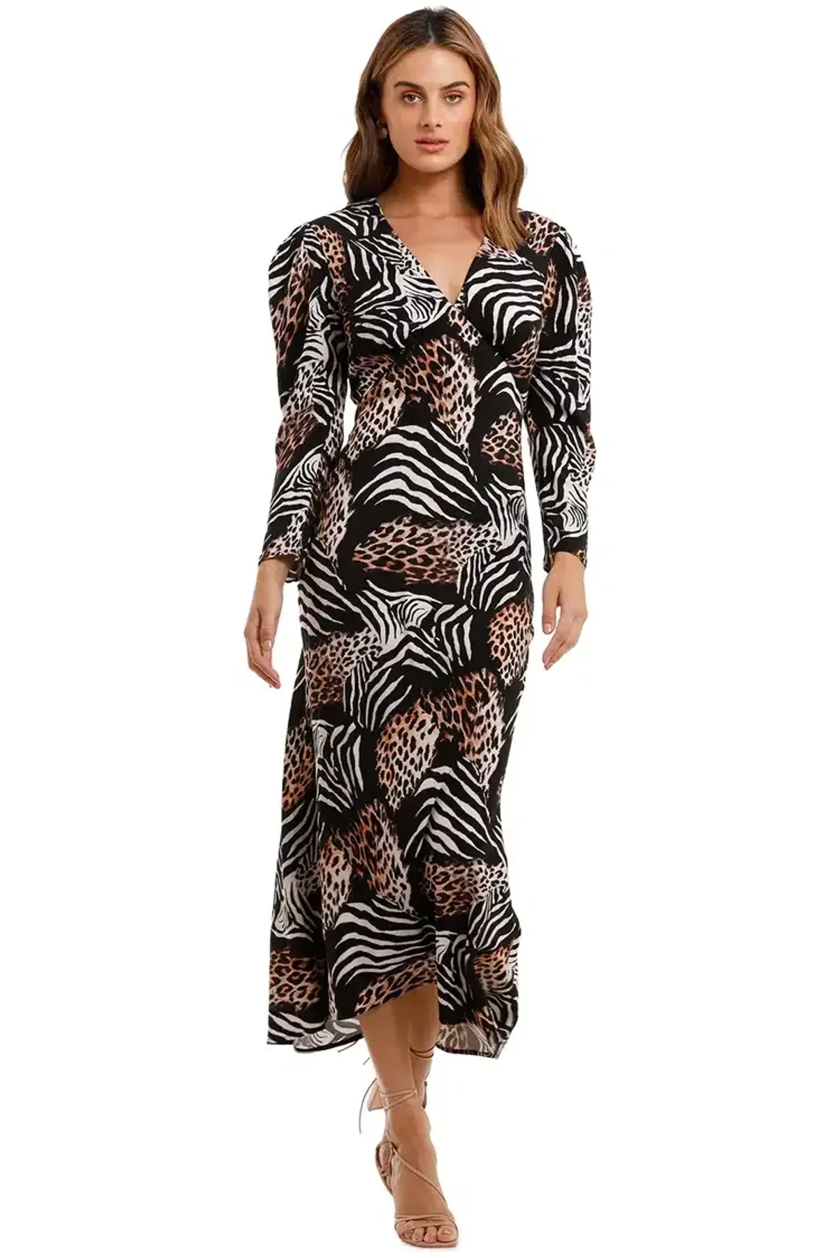 Rixo London Animal Kingdom Midi Dress Print Size 8 - Image 4