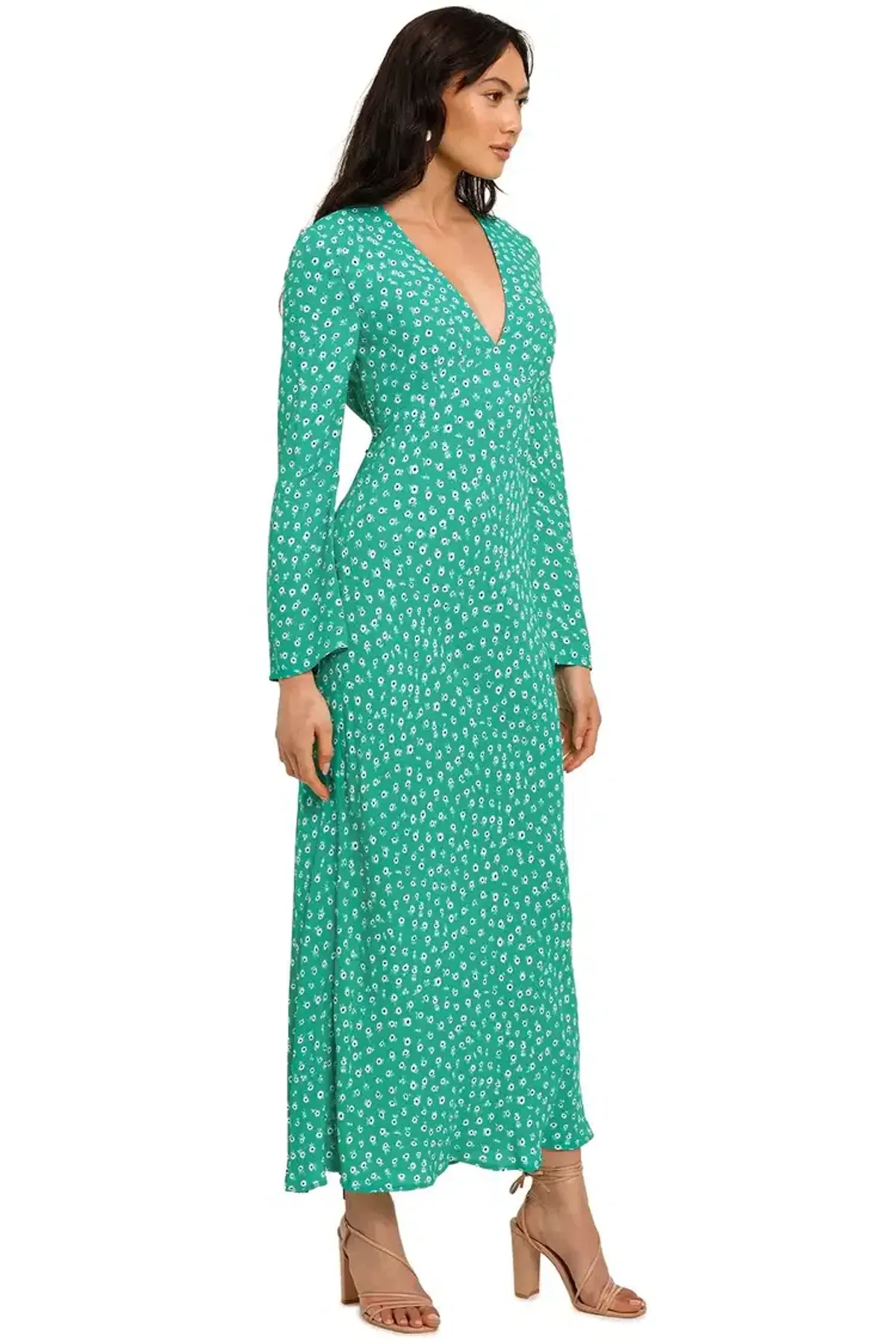Rixo London Arielle Flared Sleeve Midi Dress Green Floral Size 14 - Image 2
