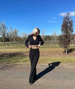 Kookai Lux Crop Blazer and Delta Long Flare Pants in Black Size AU 8 for rent on The Volte - image 1