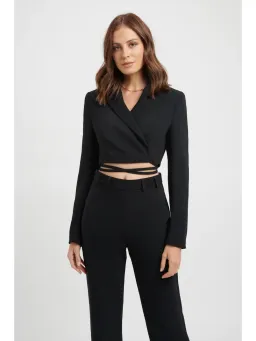 Kookai Lux Crop Blazer and Delta Long Flare Pants in Black Size AU 8 for rent on The Volte - image 2