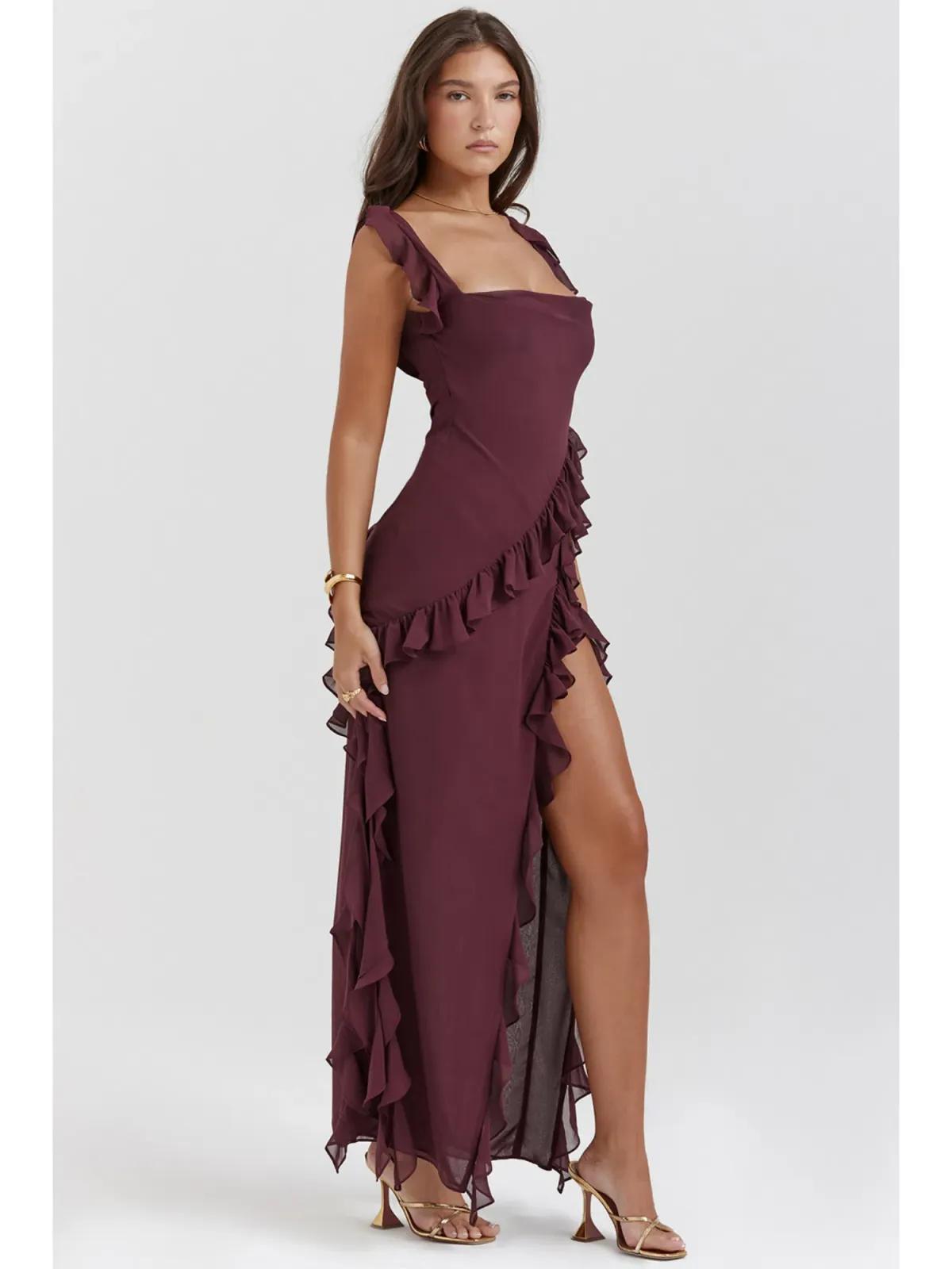House Of Cb Ariela Ruffle Maxi Dress Mulberry Size S / AU 8 - Image 3