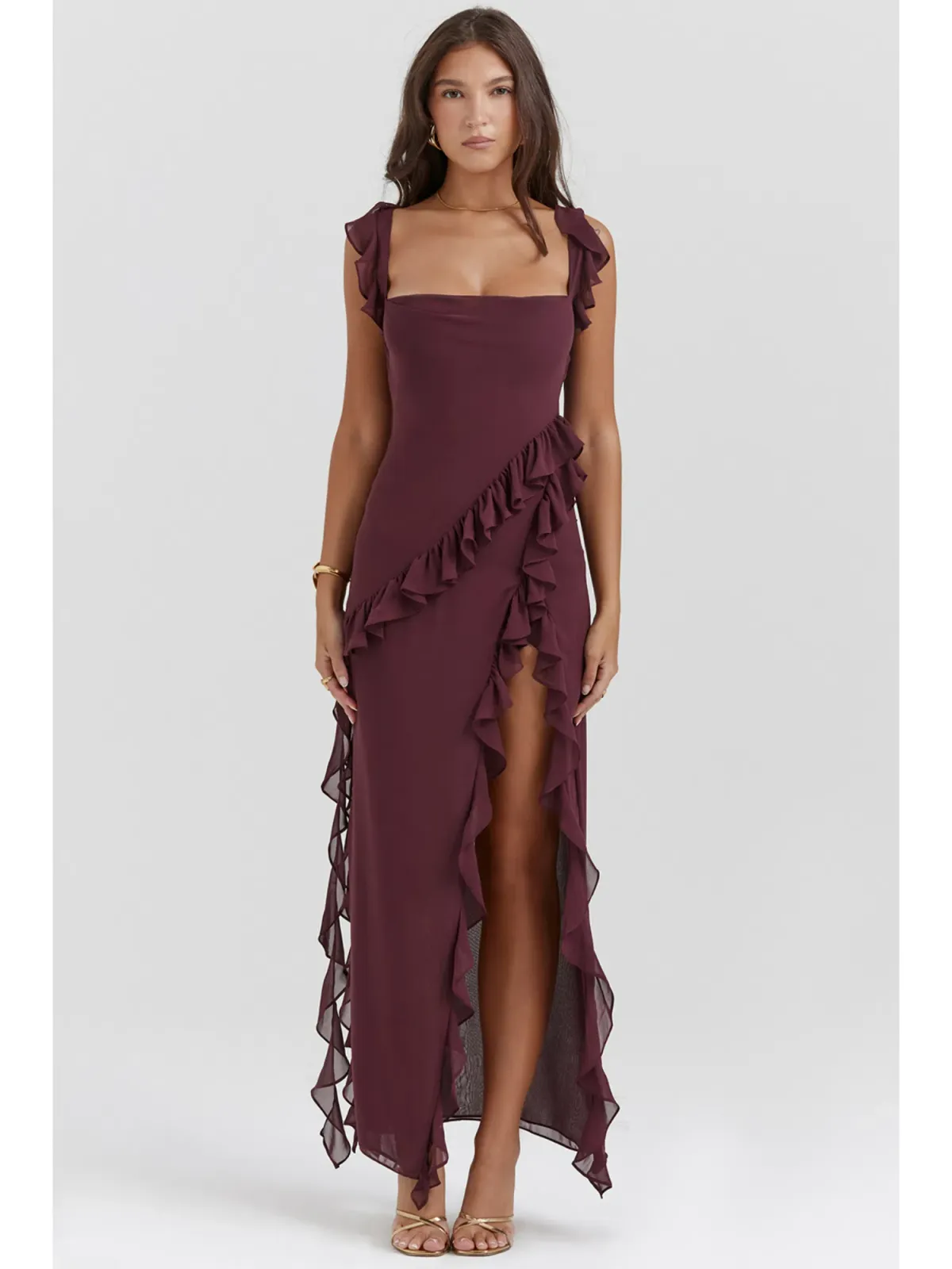 House Of Cb Ariela Ruffle Maxi Dress Mulberry Size S / AU 8 - Image 1