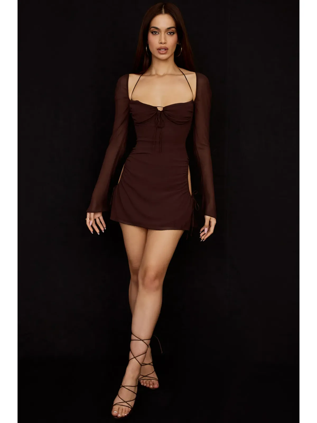 House Of CB Chiffon Dress in Chocolate Brown Size Small / AU 8 - Image 1