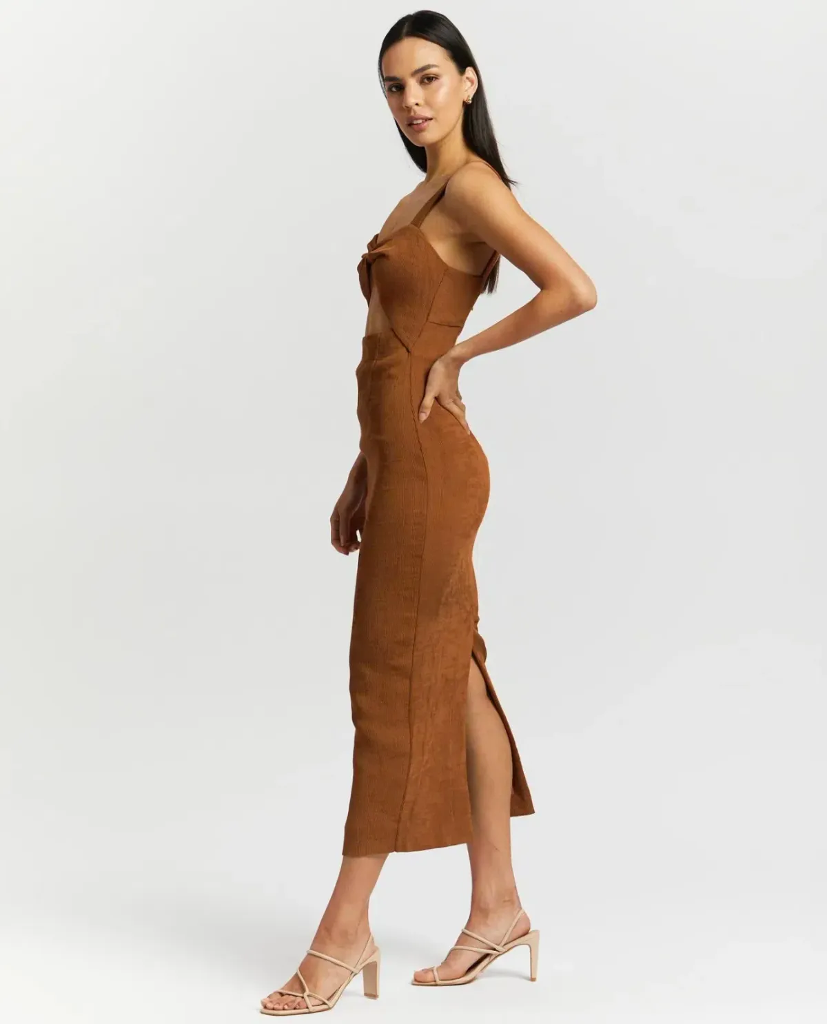 Shona Joy Simone Fitted Cut Out Midi Dress Terracotta Size 8 - Image 2
