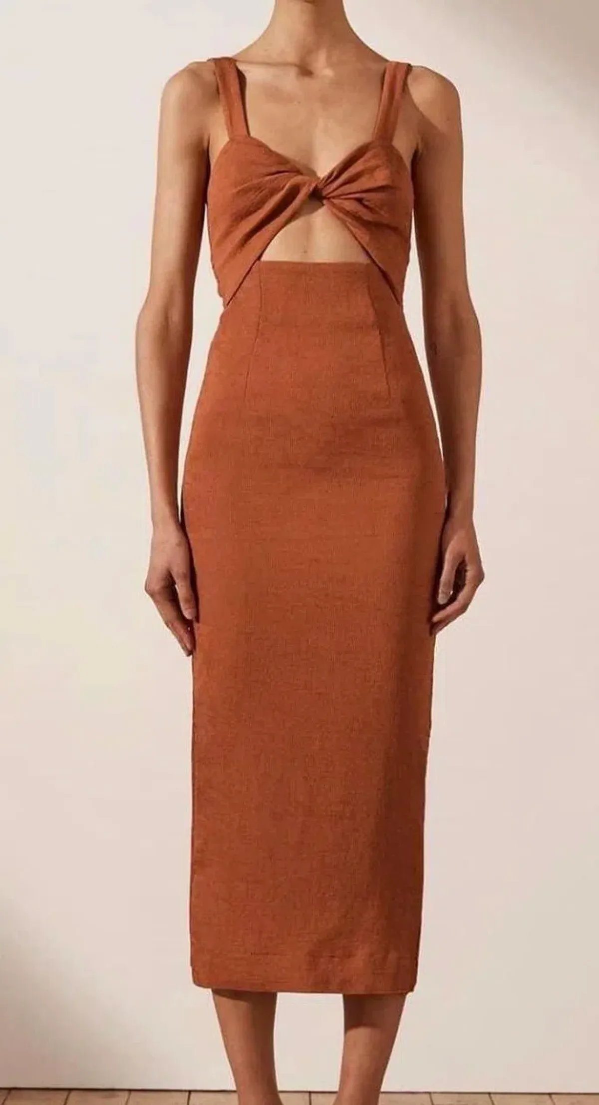 Shona Joy Simone Fitted Cut Out Midi Dress Terracotta Size 8 - Image 4