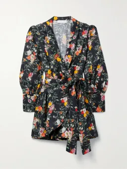 Zimmermann Mini Wrap Dress Elka Vine Black Print Size 1 / AU 10 for rent on The Volte - image 4