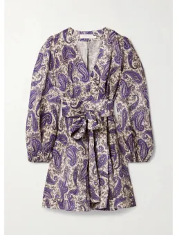 Zimmermann Devi Linen Mini Wrap Dress Paisley Print Size 1 / AU 10 for rent on The Volte - image 3
